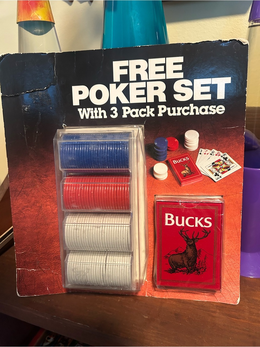 Vintage Bucks Cigarette Poker Chips and Card Set